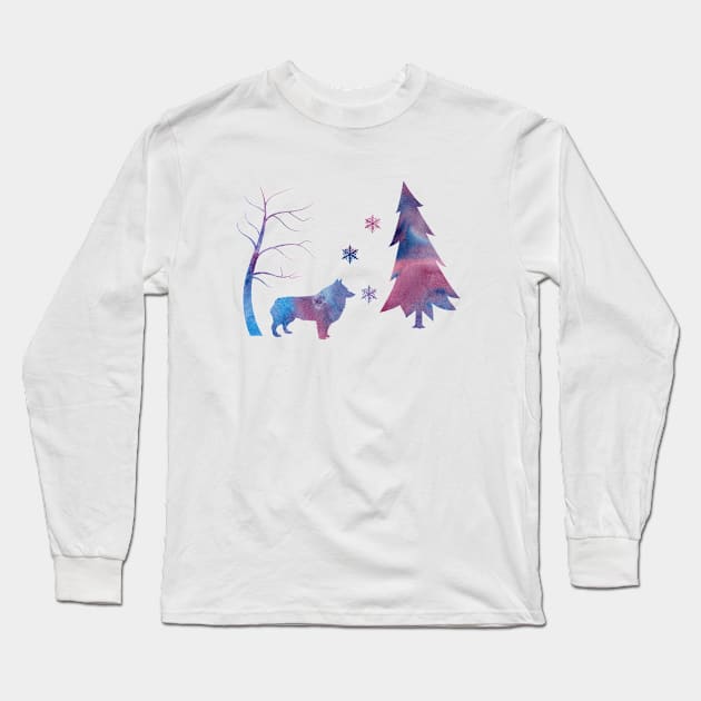 Schipperke Winter Art Snowflakes Long Sleeve T-Shirt by BittenByErmines